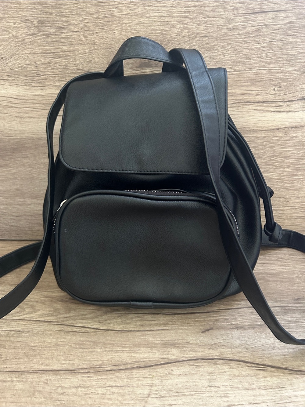 wild fable Black Faux Leather Backpack